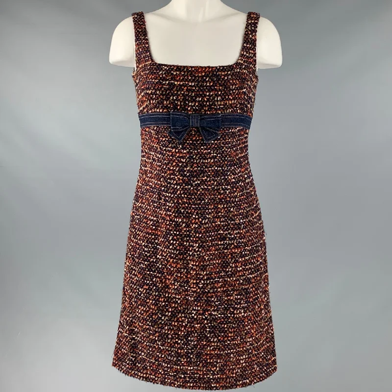 ESCADA Size 4 Navy Orange Wool Blend Textured Sleeveless Dress