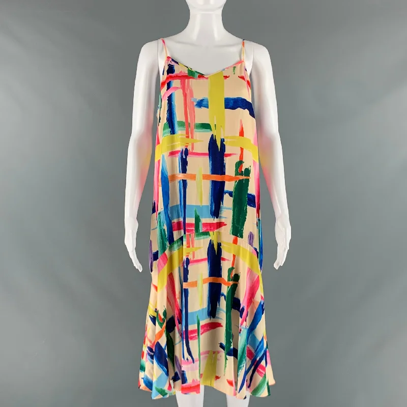 ESSENTIEL Size 10 Multi-Color Polyester Paint Splattered Spaghetti Straps Dress