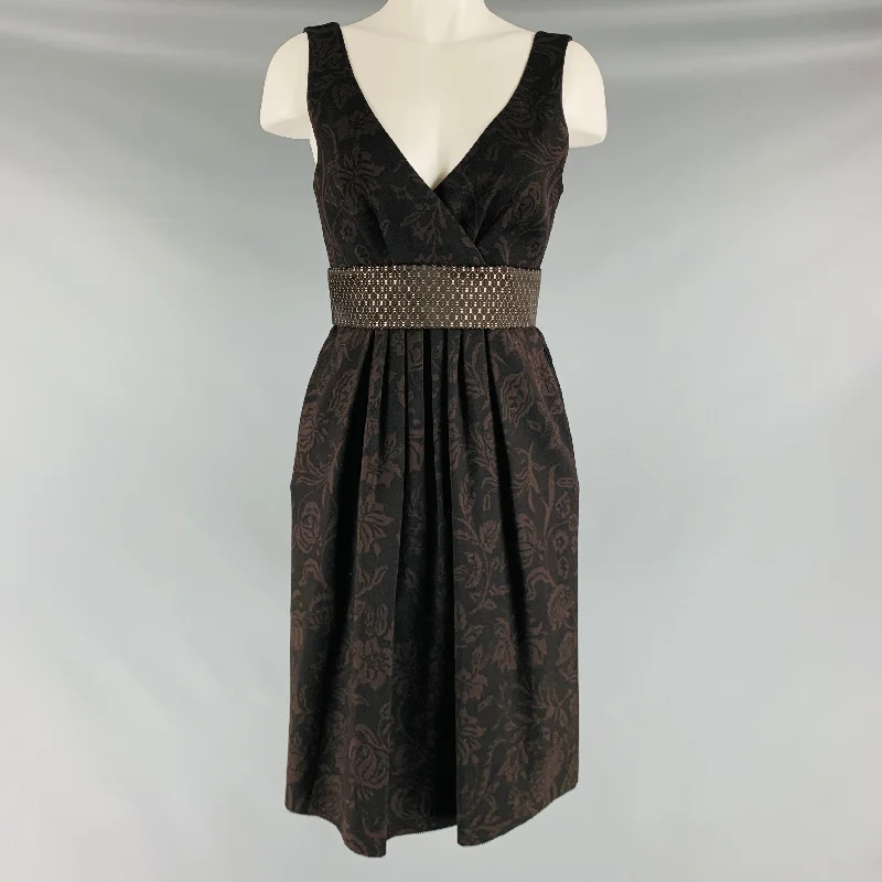 ETRO Size 6 Brown Pleated Sleeveless Dress