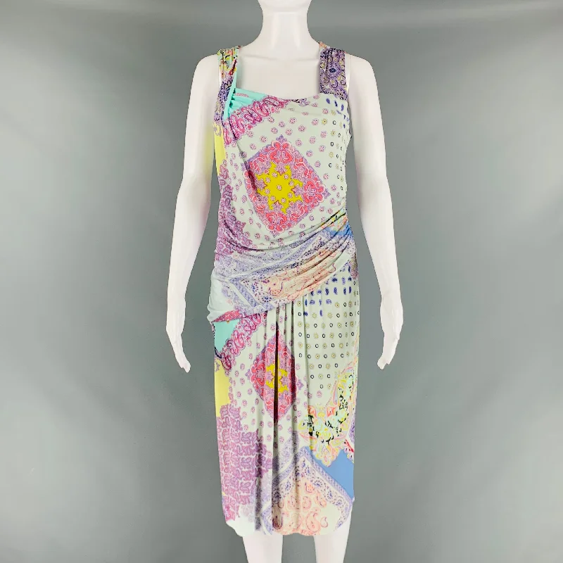 ETRO Size 6 Multi-Color Lilac Viscose Paisley Draped Dress