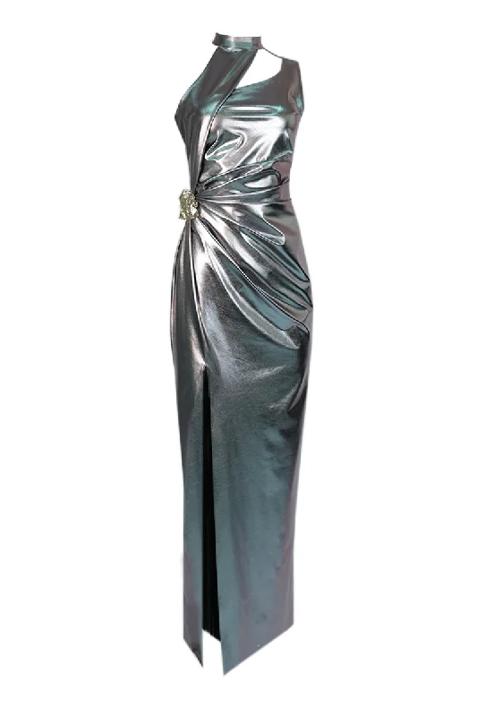 GLIMMERING ONE-SHOULDER METALLIC DRESS