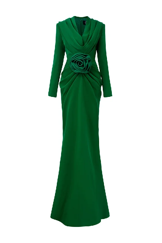 GREEN DRAPED GOWN WITH HOODIE