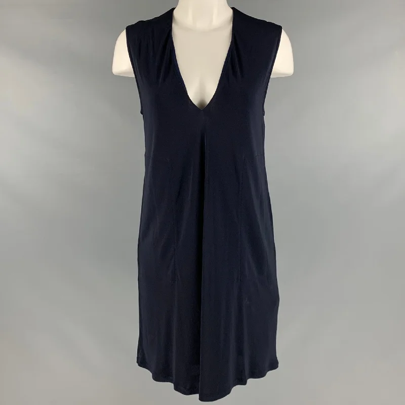 HELMUT LANG Size XS Navy Viscose V-Neck Dress