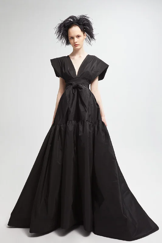 Japanese sleeves A-line taffeta gown