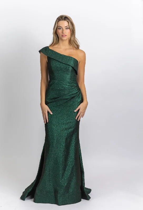 Jovani 09752 Green One Shoulder Fitted Evening Gown