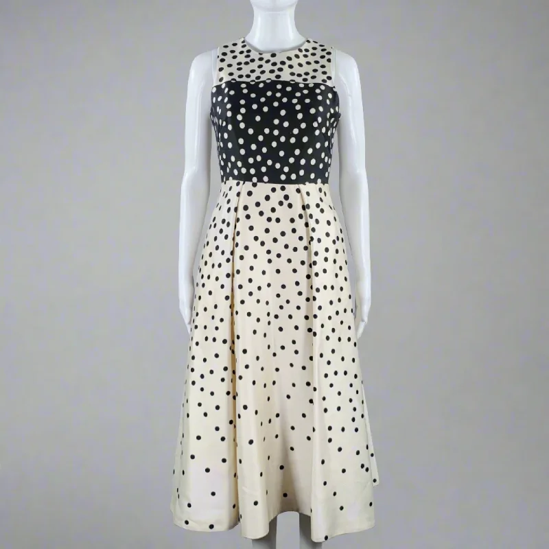 L.K.BENNETT Size 2 Beige Black Wool Silk Polka Dot A-Line Dress