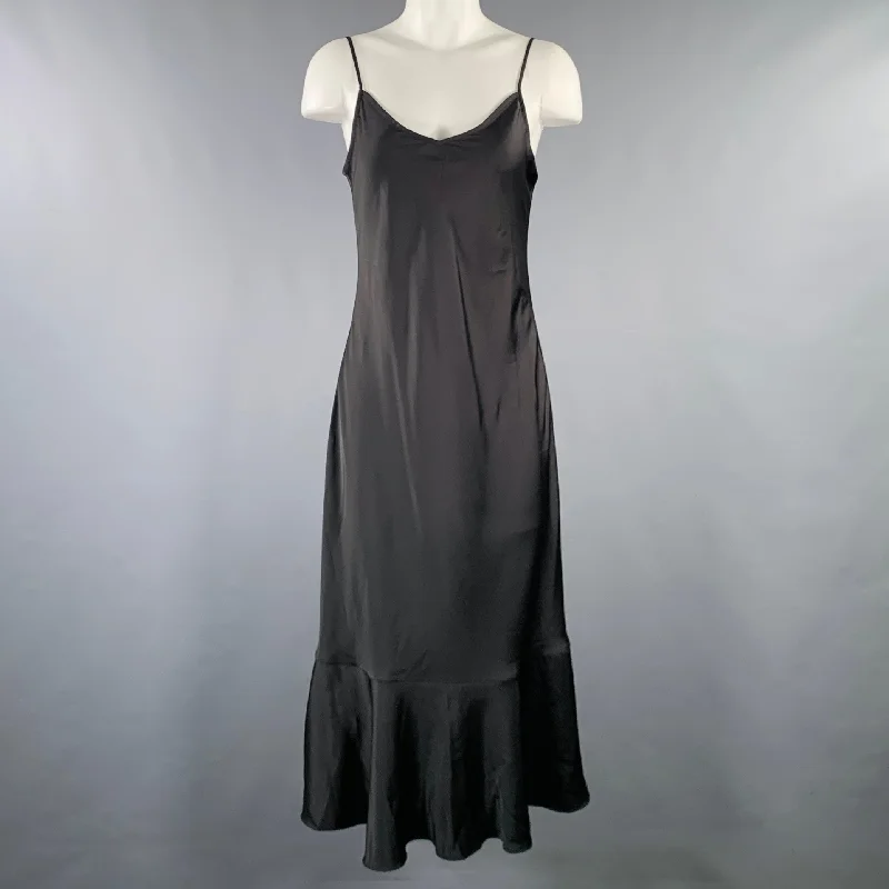 LATTELIER Size M Black Polyester Spaghetti Straps Slip Dress