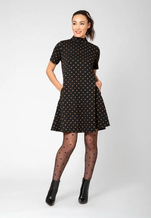 Leota Women's Anya Polka Dot Fit And Flare Dress Black Size Medium