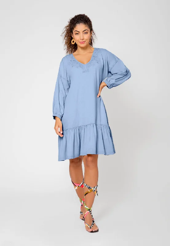 Leota Women's Embroidered Luna Dress in Chambray Blue Large Lord & Taylor Blue