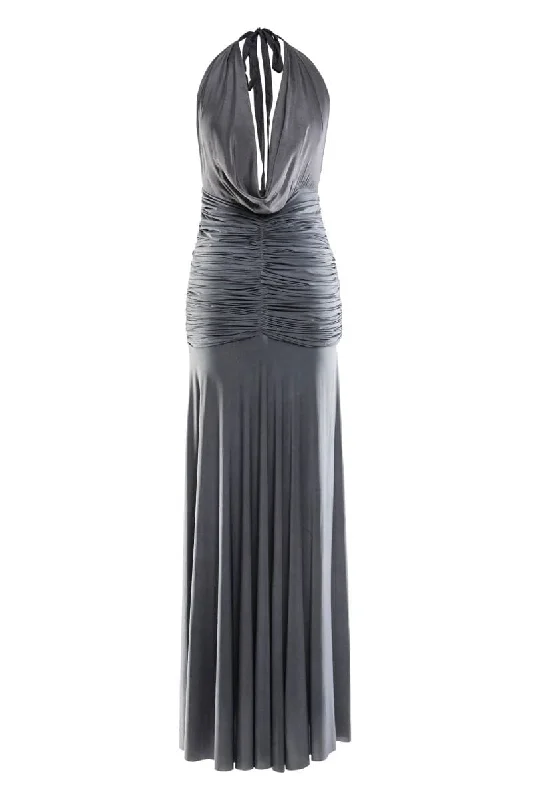 LOUISE GRAY COWL RUCHED GOWN