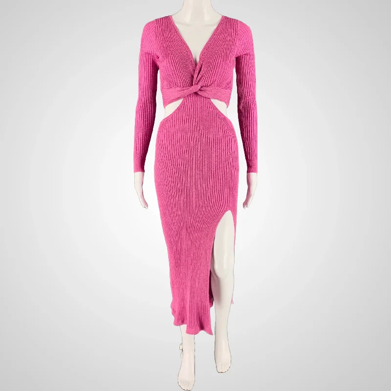 LOVESHACKFANCY Size XS Pink Viscose Ribbed Cutout Dress