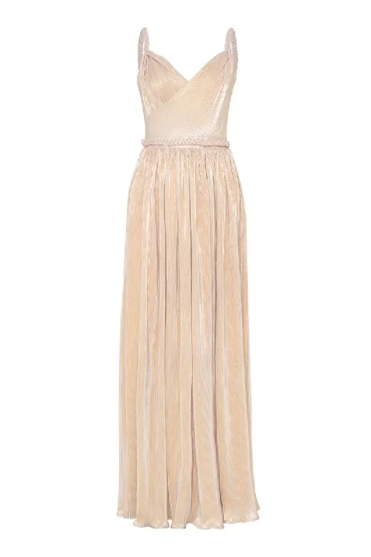 METALLIC A-LINE BEIGE GOWN