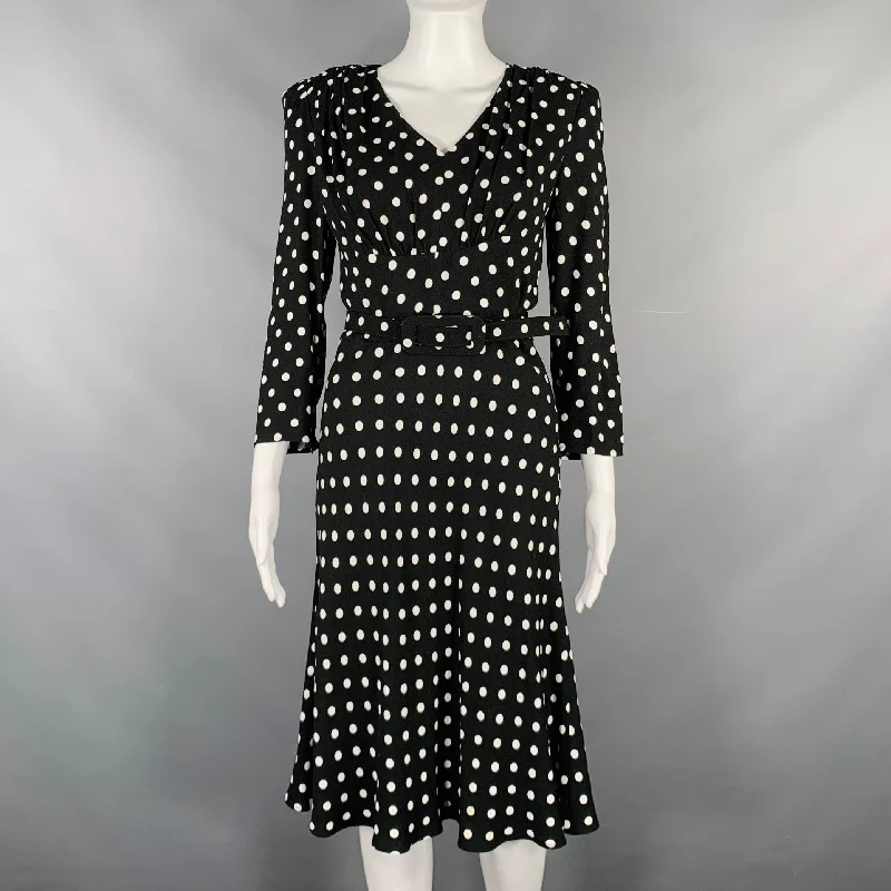 MICHAEL KORS COLLECTION Size 4 Black White Viscose Polka Dot Belted Dress