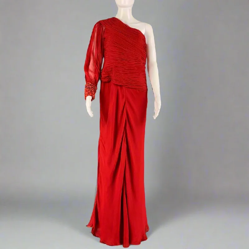 MONIQUE LHUILLIER Size M Red One Shoulder Gown