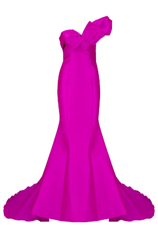 MOON FUCHSIA BOW ACCENT MERMAID GOWN