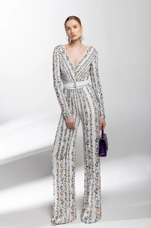 Multicolor beaded crepe georgette jumpsuit