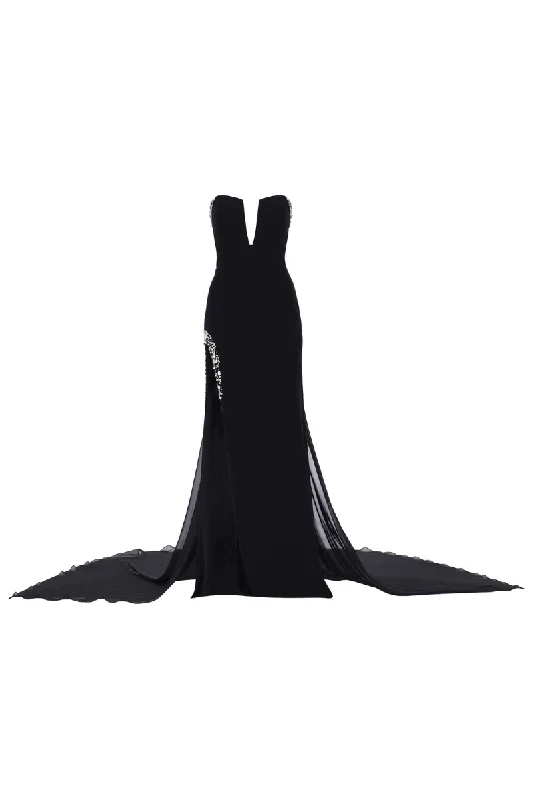 NACCO BLACK STARPLESS SLIT GOWN