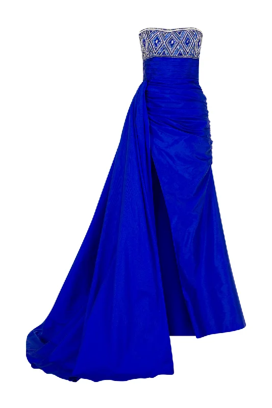 PARISA ROYAL BLUE STRAIGHT ACROSS GOWN