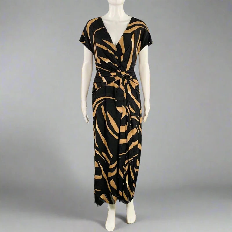 PRABAL GURUNG Size M Black Brown Viscose Blend Abstract Wrap Dress