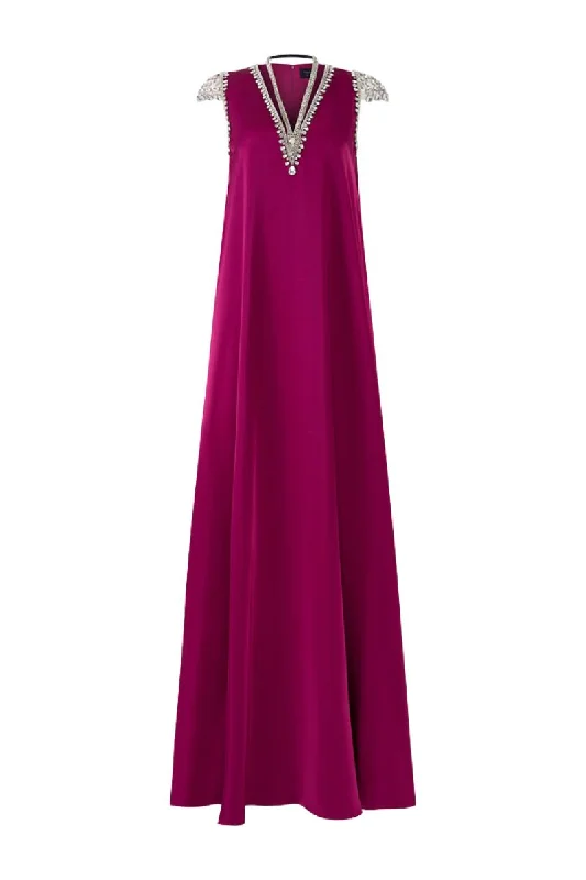 PURPLE PINK SLEEVELESS V-NECK STRAIGHT GOWN