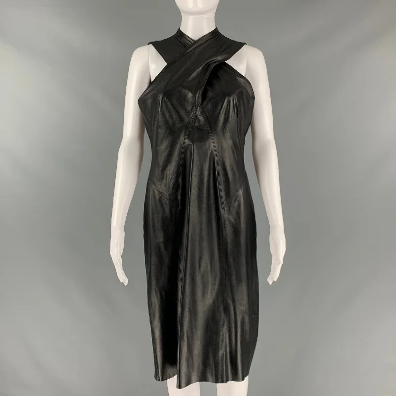 RALPH LAUREN Size 8 Black Leather Lamb Skin Sleeveless Dress