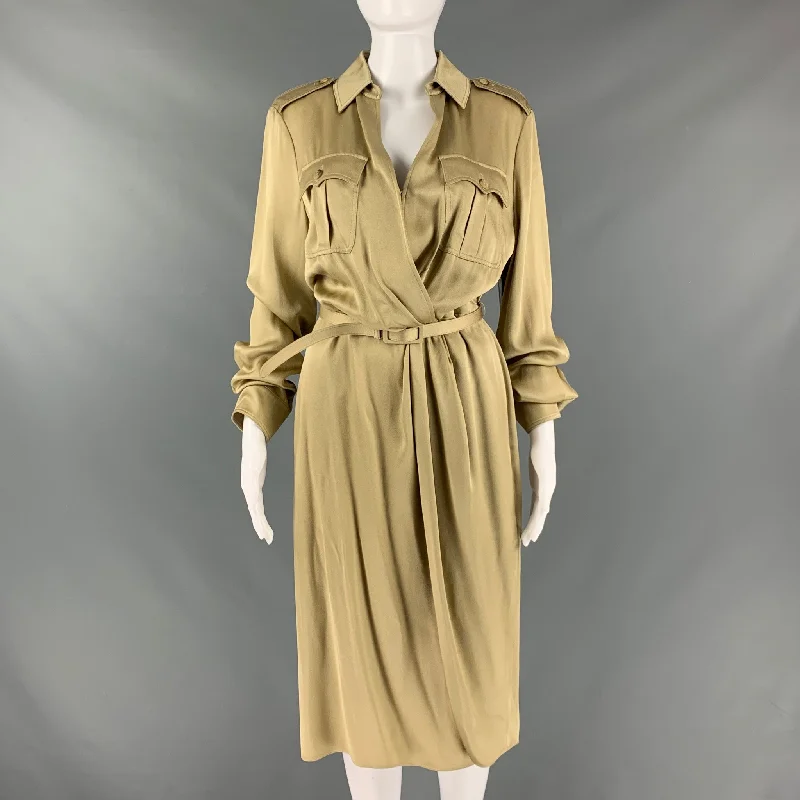 RALPH LAUREN Size 8 Gold Viscose  Acetate Faux wrap Dress