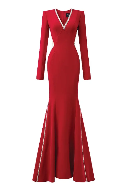 RED DEEP V-NECK MERMAID GOWN