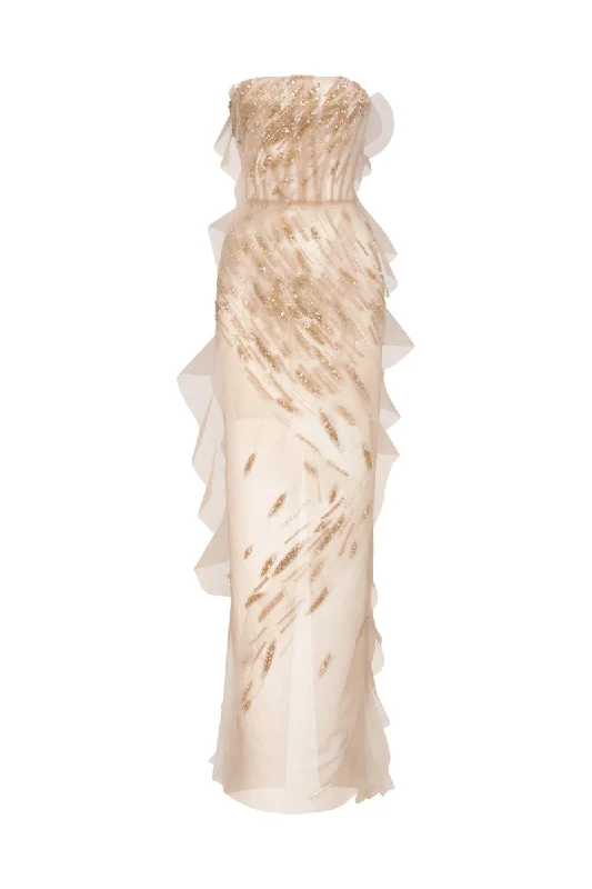 SHEER NUDE SILK DRESS WITH EMBROIDERED