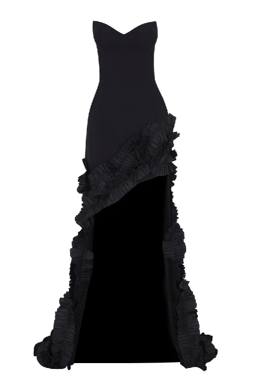 SIDNEY BLACK RUFFLED STRAPLESS MERMAID GOWN