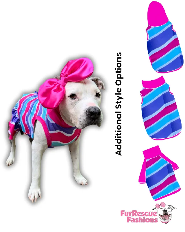 Summer Waves Dog Pajama with Fuchsia Neck & Trim/Sleeves