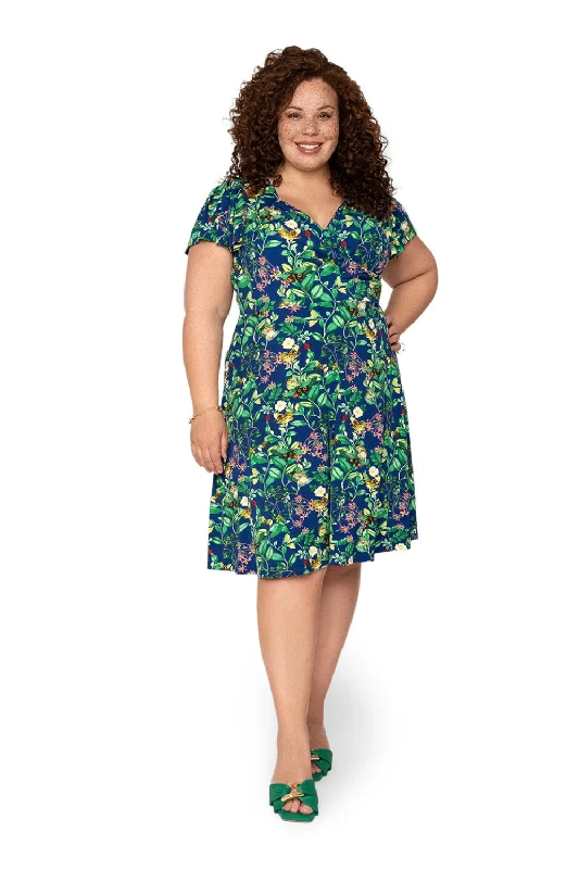 Leota's Curve Women Flutter Sleeve Dress Butterfly Meadow Navy