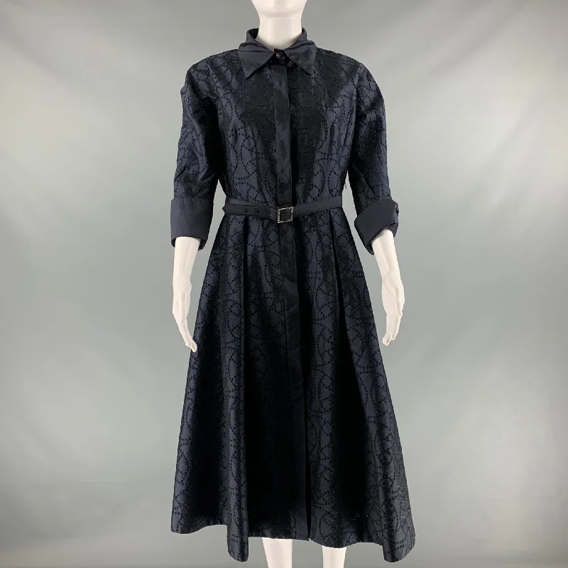 TERI JON Size 8 Navy Polyester Eyelet 3/4 Sleeves Dress