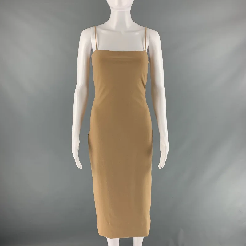 THE ROW Size XS Beige Polyamide Eastane Spaghetti Straps Mid-Calf Dress