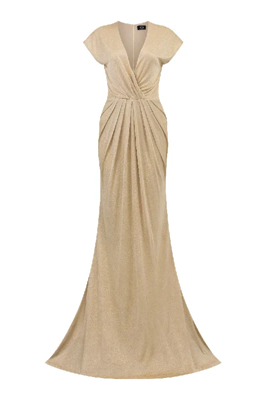 V-NECK GATHERED WAISTLINE JERSEY GOWN