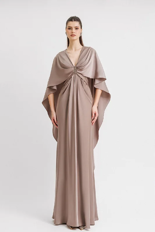 V neck satin draped dress