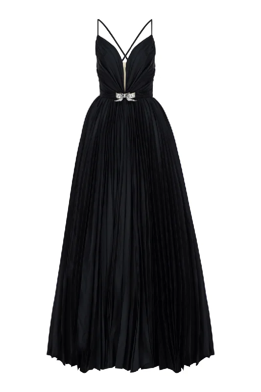 VICTORY BLACK PLEATED BODICE GOWN