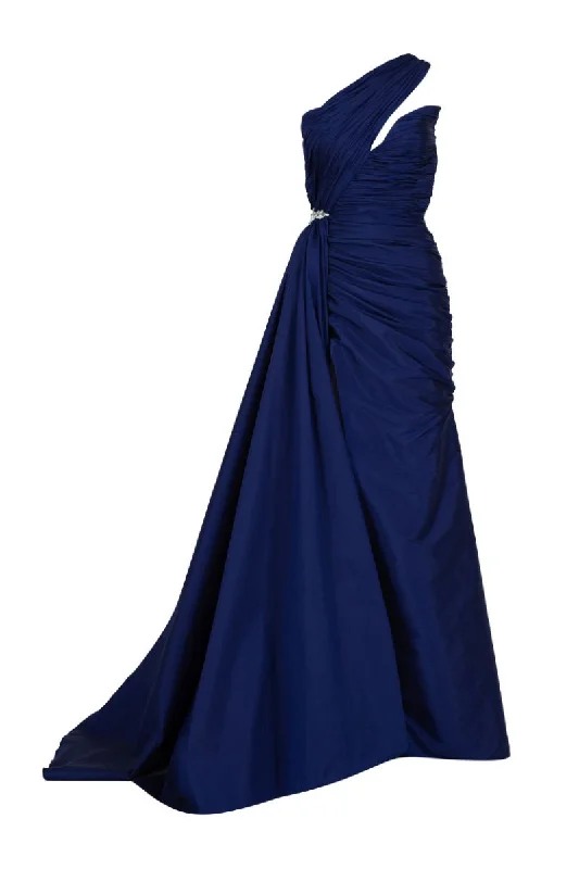 WENA NAVY RUCHED ONE SHOULDER GOWN