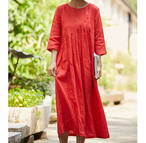 Loose Style 100% Linen Spring Women Dresses CH19003