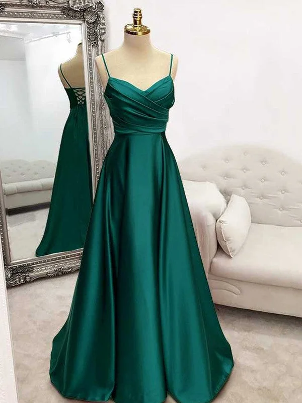 A-Line/Princess  Woven Satin Ruffles V-neck Sleeveless Sweep/Brush Train Dresses