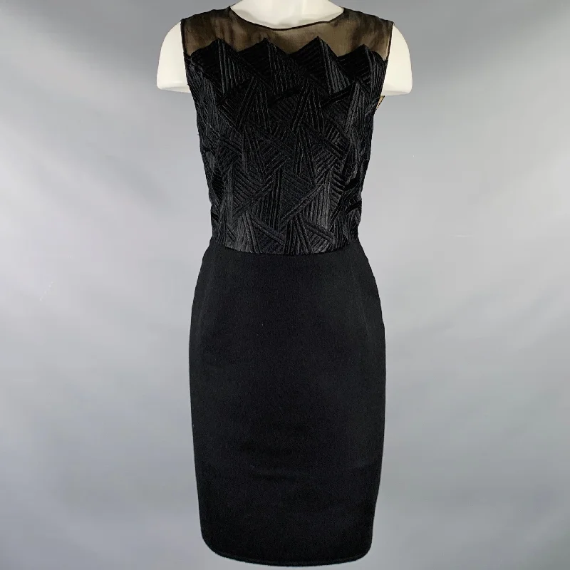 AKRIS Size 8 Black Silk Cashmere Sleeveless Below Knee Dress