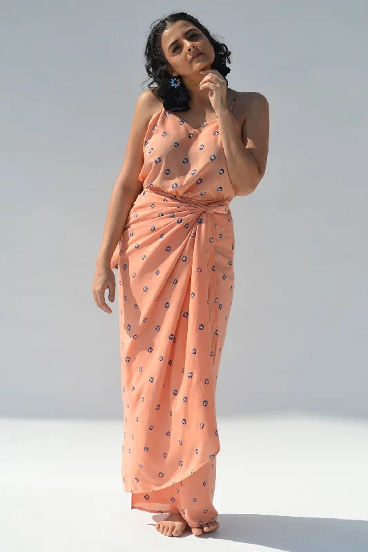 Bandhej Peach Spaghetti Wrap dress