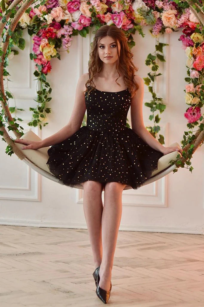 Black Glitter Sparkling Stars Homecoming Dress