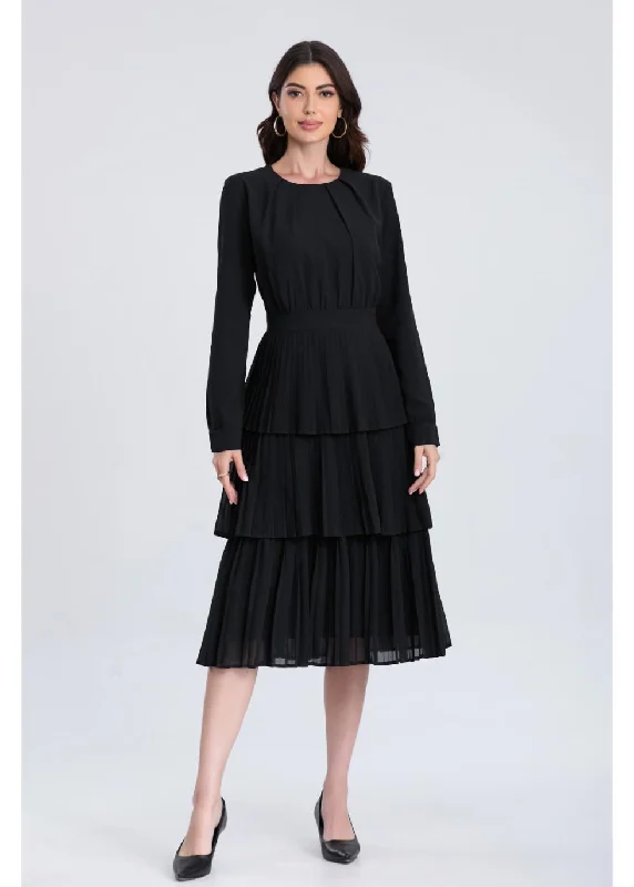 Black Pleated Tiered Dress 4252