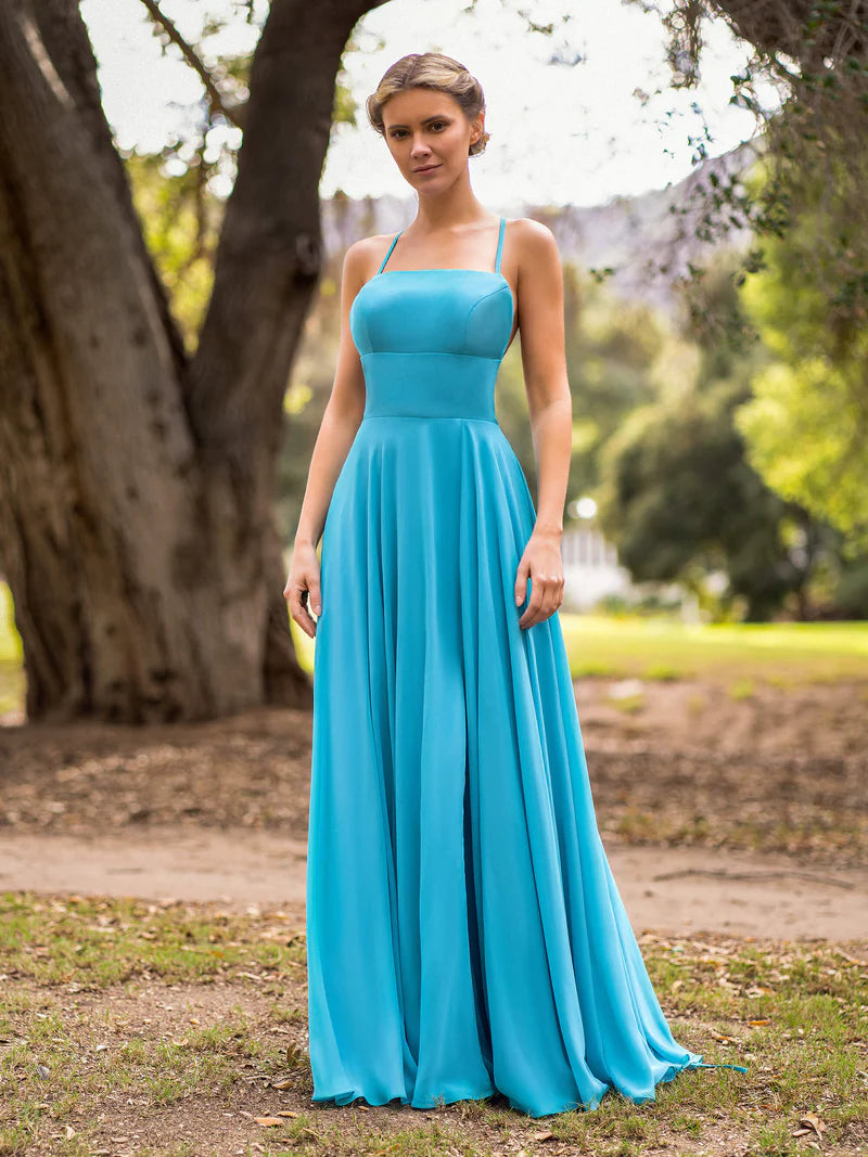 Bridesmaid Dress Straight Across Chiffon Floor Length Cutout Back Prom Dress