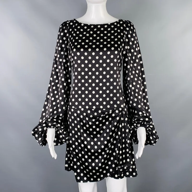 CAROLINE CONSTAS Size S Black White Silk Blend Polka Dot Bell Sleeves Dress