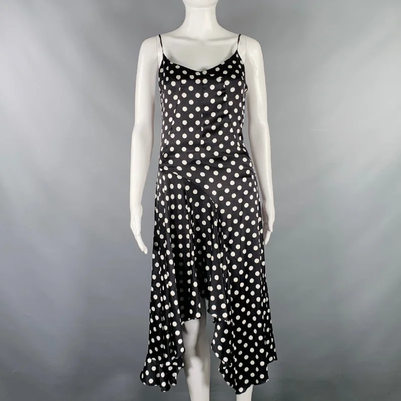 CAROLINE CONSTAS Size XS Black White Silk Blend Polka Dot Dress