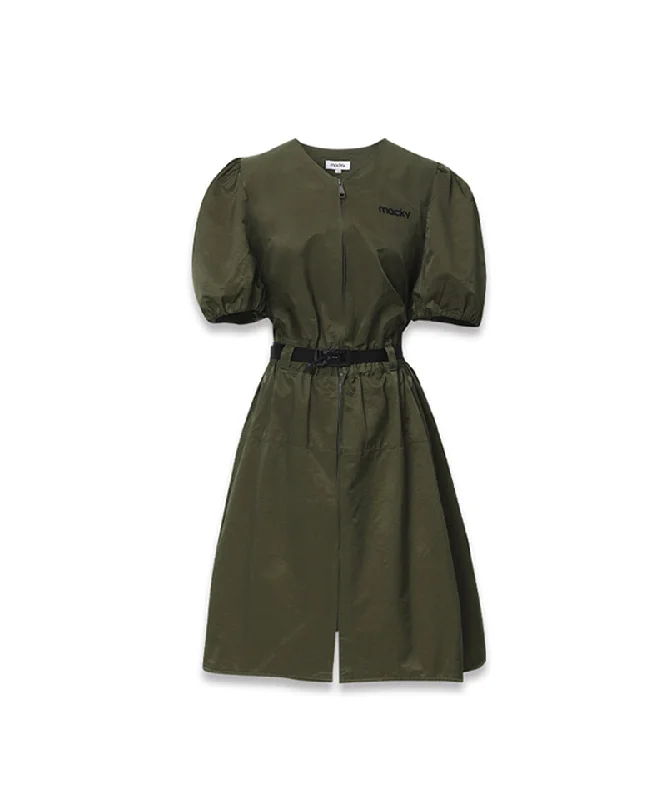 MACKY Golf: Balloon V-belt Dress - Khaki