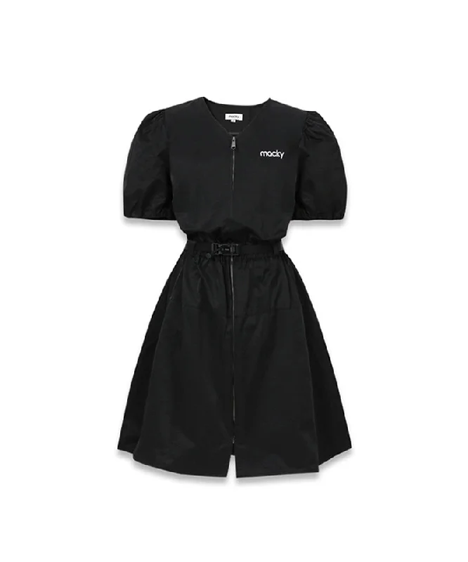 MACKY Golf: Balloon V-belt Dress - Black