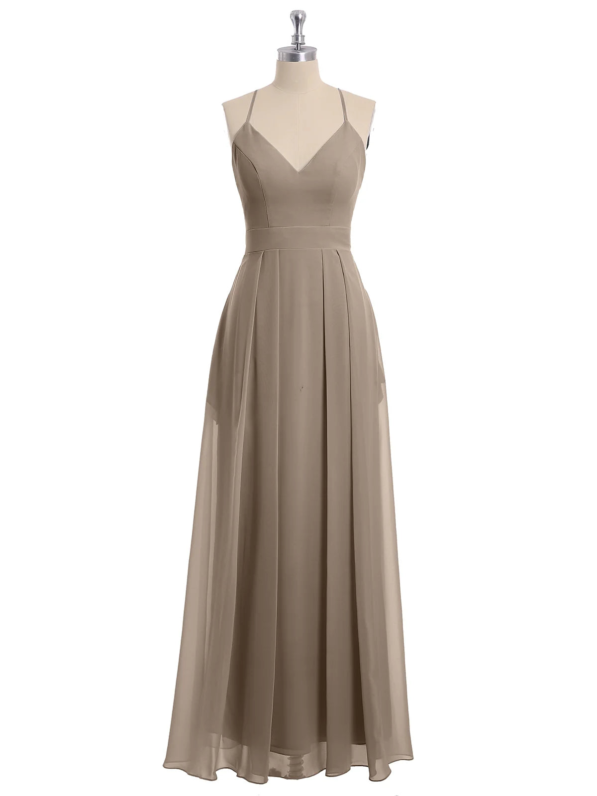 Evening Dress Spaghetti Strap V-Neck Chiffon Gowns Pocket Dress