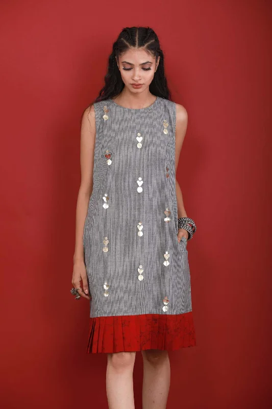 Handloom Shift Dress with Batik Pleated Hem